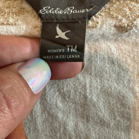 Eddie Bauer Ivory V Neck Embroidered Tunic 3/4 Sleeve Linen Rayon Womens  M Boho - Picture 5 of 7